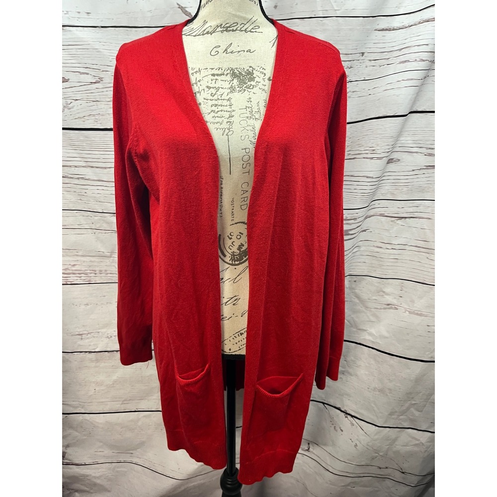 Maurices Womens XL Red Open Front Duster Cardigan Sweater‎ Long Sleeve Pockets